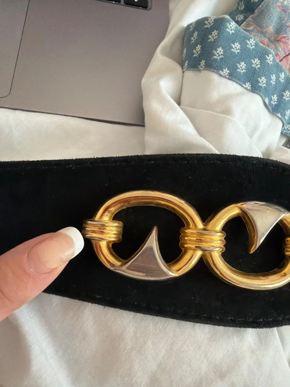 Vintage Womens Suede Two Tone Metal Statement Wide Waist Cinch Belt One Size